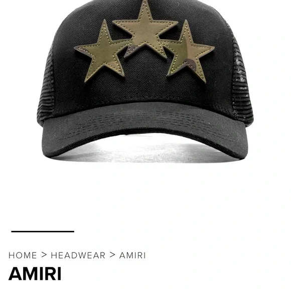 AMIRI Accessories Amiri Three Star Trucker Hat Black And Camo